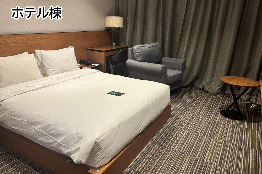 ゴールデンチューリップのホテル棟客室。絨毯床で静かに眠れた